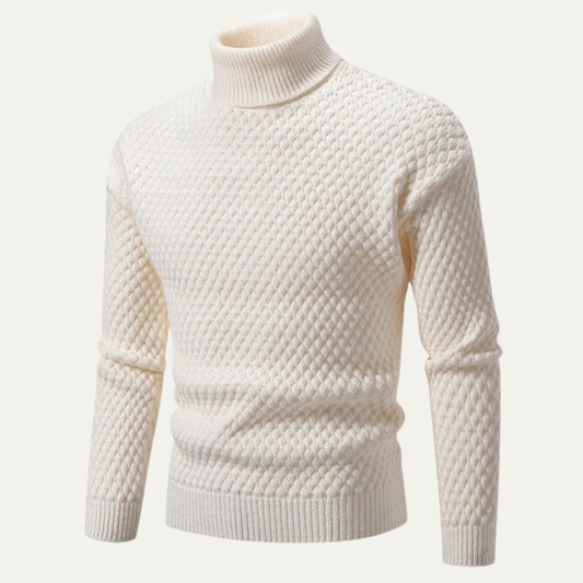 Men's Textured Knitted Turtleneck Sweater - Fashinoza