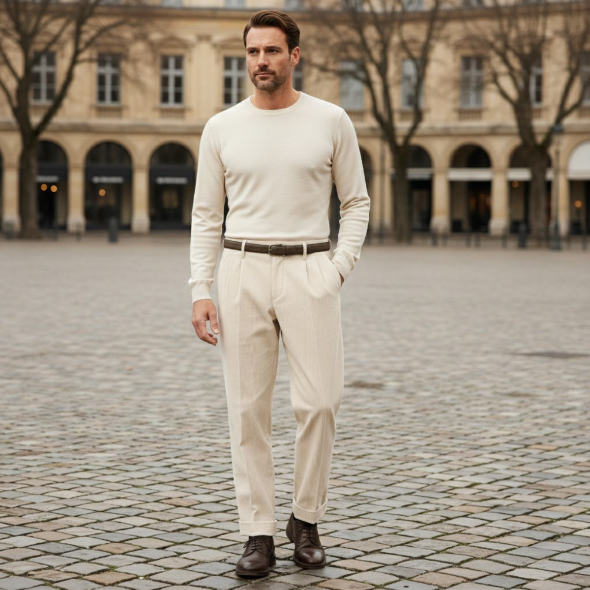 Men's Formal Pleated Straight Leg Pants High Waist