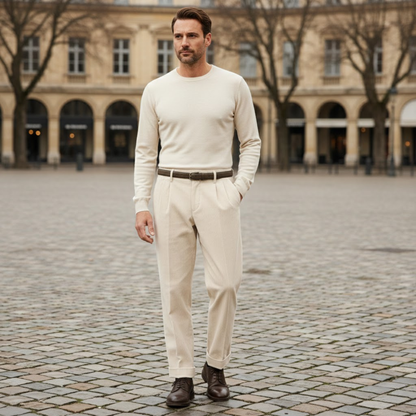 Men's Formal Pleated Straight Leg Pants High Waist