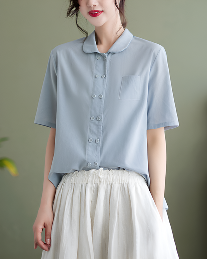 Women's Cotton Linen Blouse Relaxed Fit - Fashinoza