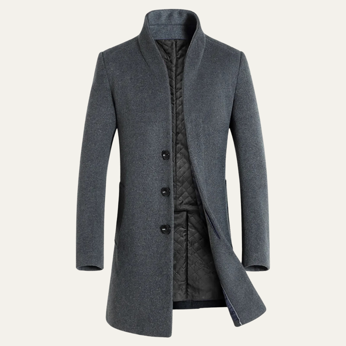 Men's Wool Blend Trench Coat Stand Collar - Fashinoza