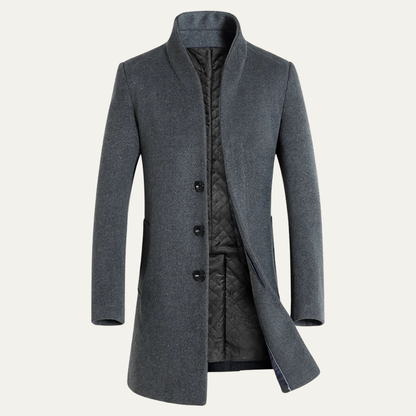 Men's Wool Blend Trench Coat Stand Collar - Fashinoza