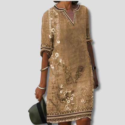 Women's Boho Floral Ruffle Dress - Fashinoza