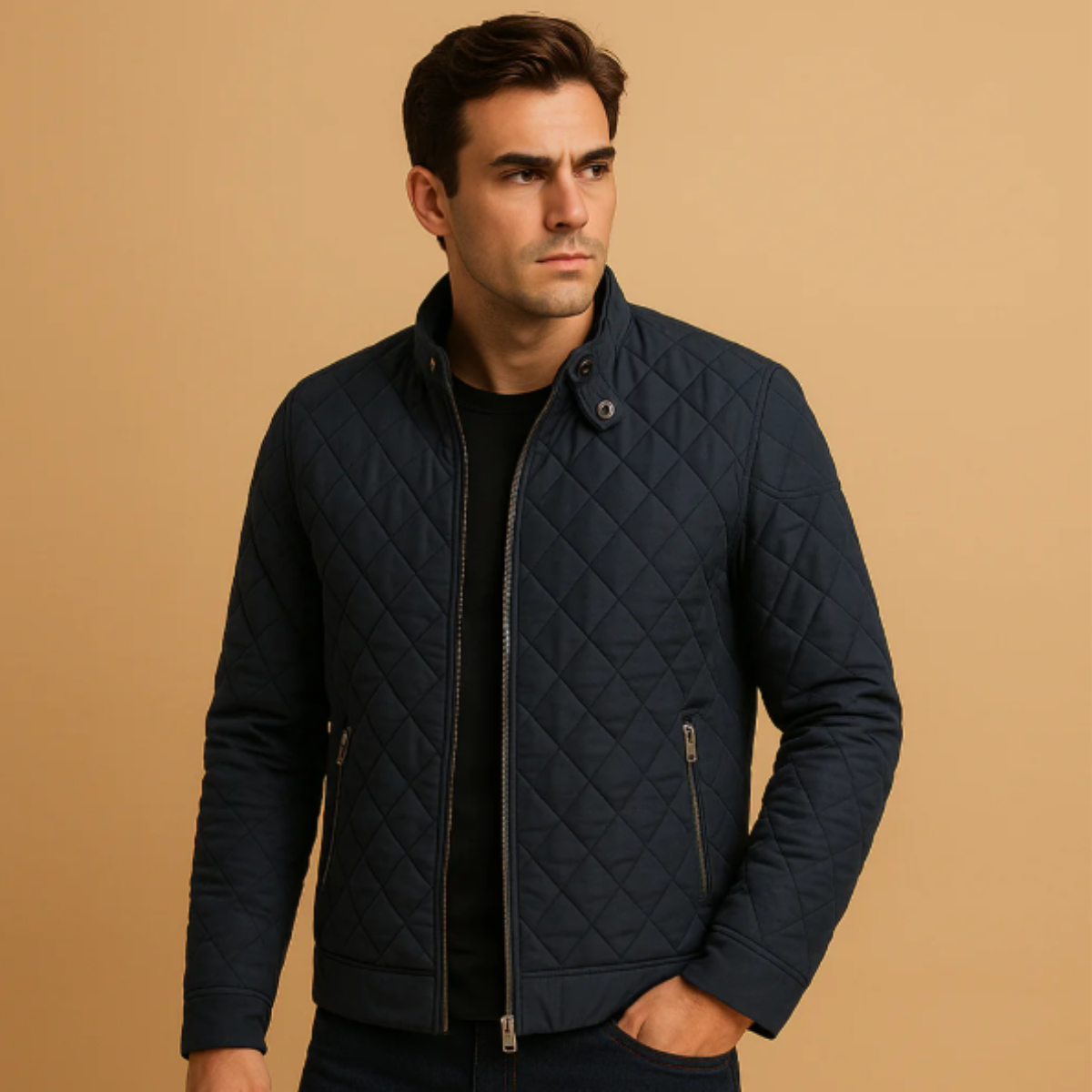 Men's Quilted Coat Lightweight Zip Pockets