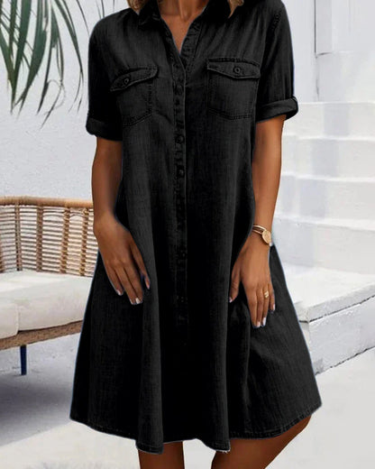 Women's Collared Dress With Front Pockets