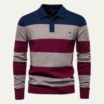 Men's Cotton Striped Polo Sweater - Fashinoza