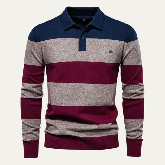 Men's Cotton Striped Polo Sweater - Fashinoza