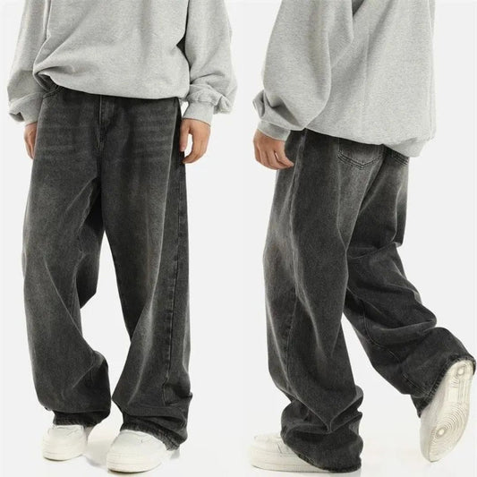 Men's Straight Fit Wide Leg Jeans - Fashinoza