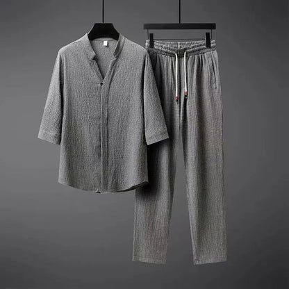 Men's Linen Tracksuit 2-Piece Classic Comfortable Set - Fashinoza