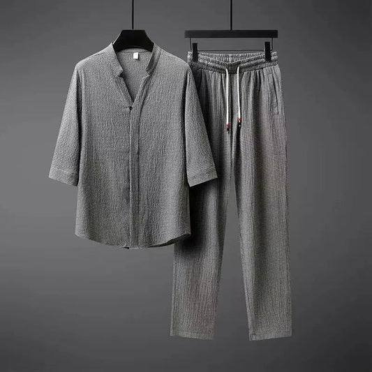 Men's Linen Tracksuit 2-Piece Classic Comfortable Set - Fashinoza