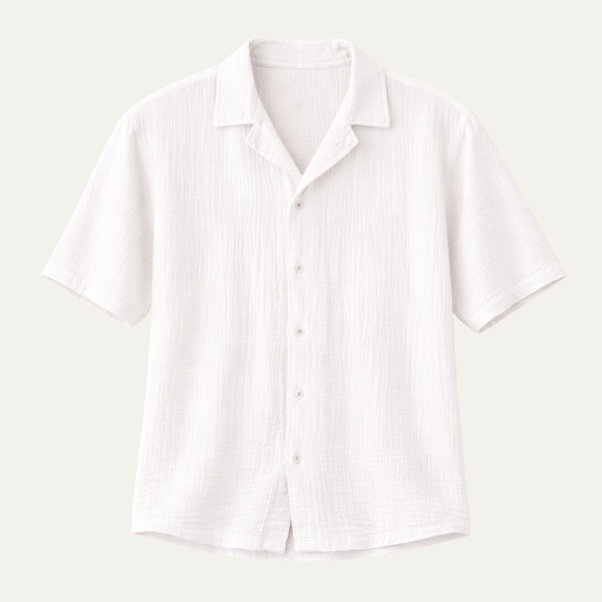 Men's Button Up Shirt Turn Down Collar Loose Fit Cotton White - Fashinoza