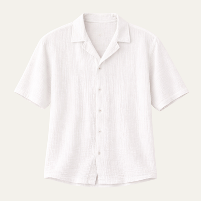 Men's Button Up Shirt Turn Down Collar Loose Fit Cotton White - Fashinoza