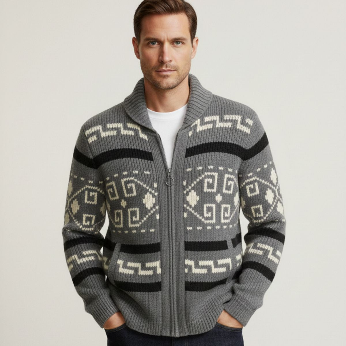 Men's Vintage Knit Cardigan Shawl Collar Thick Winter