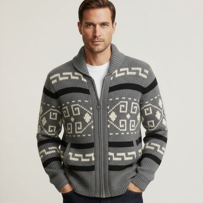 Men's Vintage Knit Cardigan Shawl Collar Thick Winter