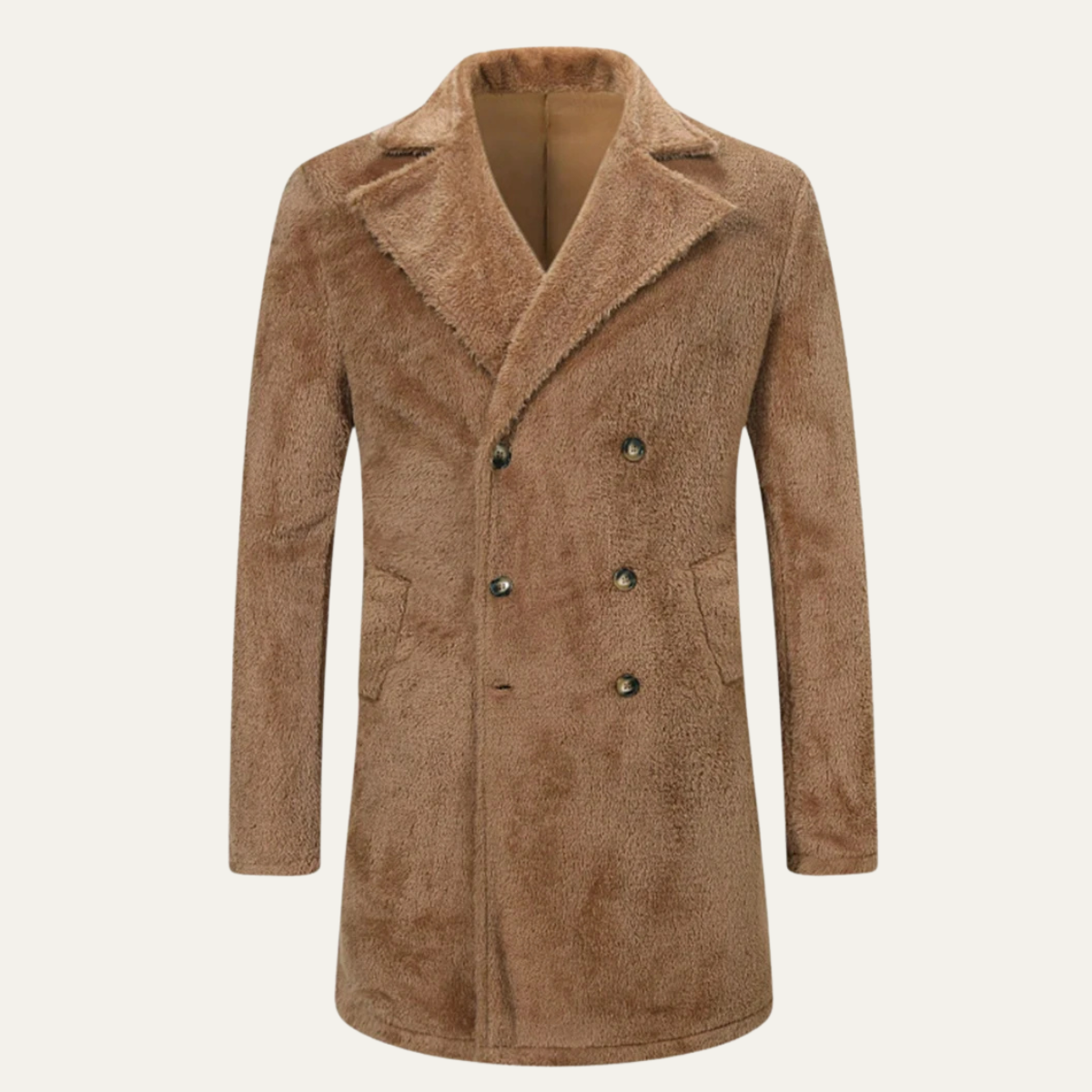 Men's Double Breasted Plush Winter Coat Brown - Fashinoza