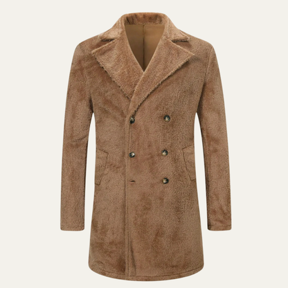 Men's Double Breasted Plush Winter Coat Brown - Fashinoza