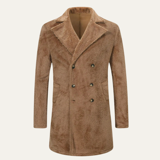 Men's Double Breasted Plush Winter Coat Brown - Fashinoza