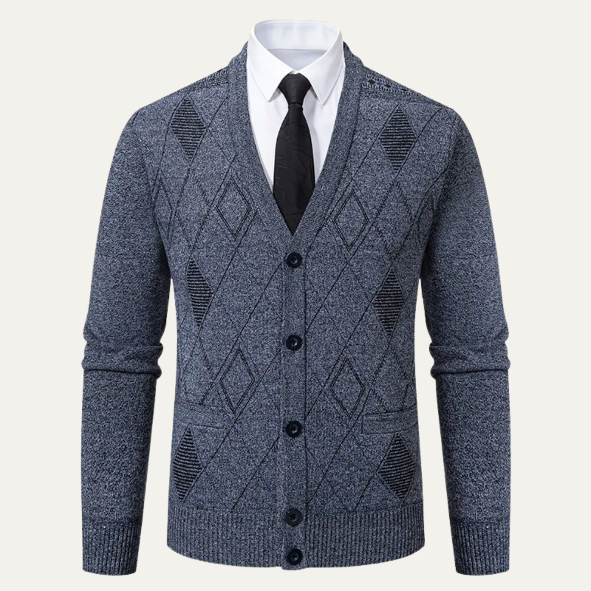 Men's Plaid Fleece Cardigan V Neck Winter Knit - Fashinoza