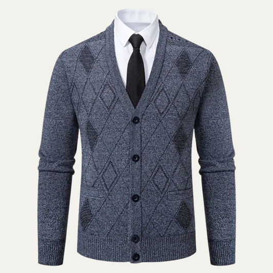 Men's Plaid Fleece Cardigan V Neck Winter Knit - Fashinoza