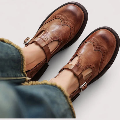 Women's Mary Jane Shoes Decorative Brogue Detailing - Fashinoza