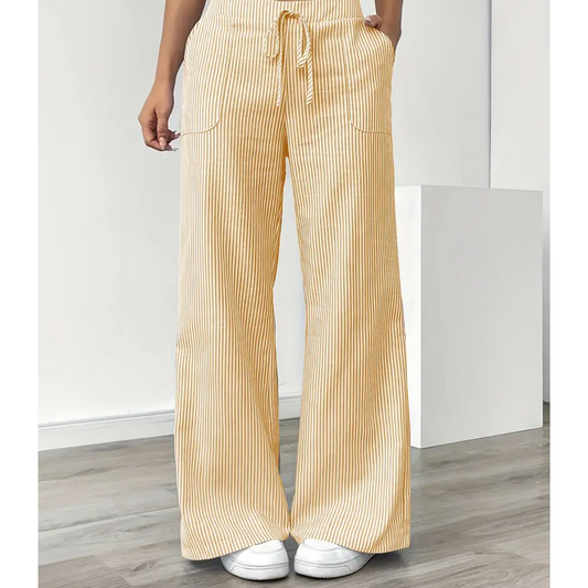 Women's Striped Pants With Pockets - Fashinoza