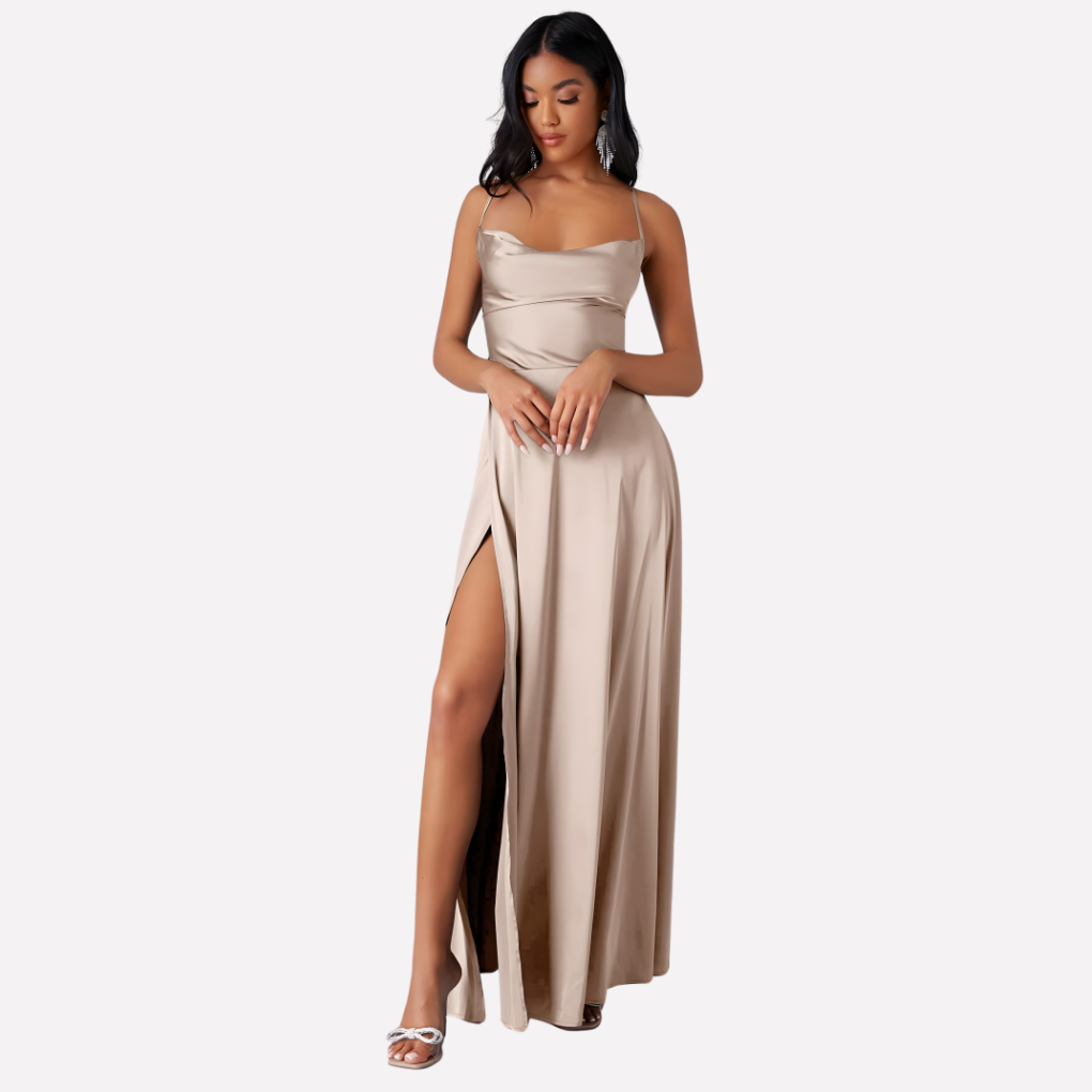 Women's Backless Maxi Dress High Side Slit - Fashinoza