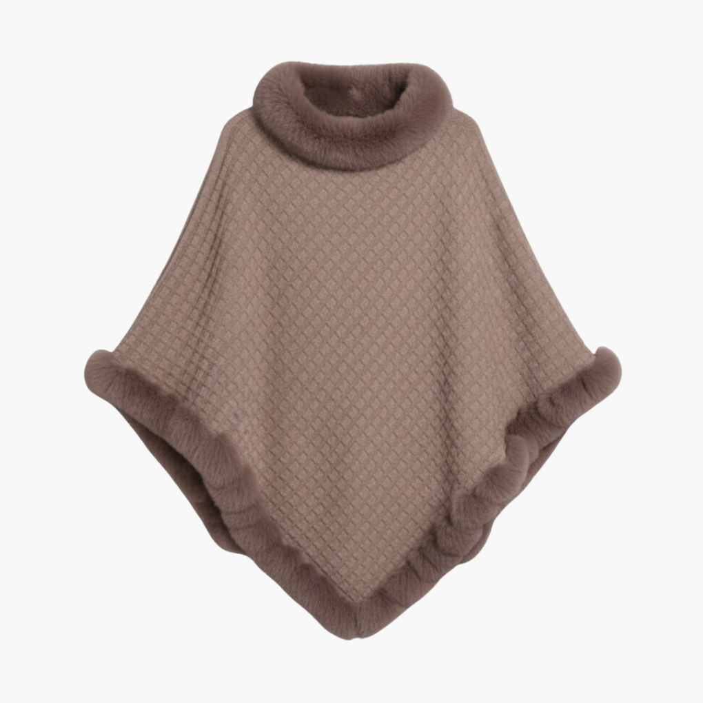 Women's Knit Poncho Faux Fur Oversized - Fashinoza