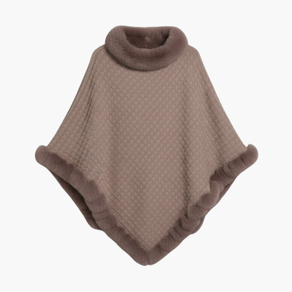 Women's Knit Poncho Faux Fur Oversized - Fashinoza