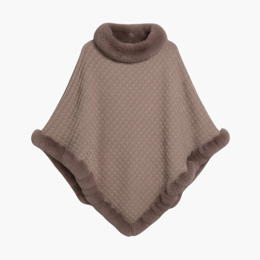 Women's Knit Poncho Faux Fur Oversized - Fashinoza