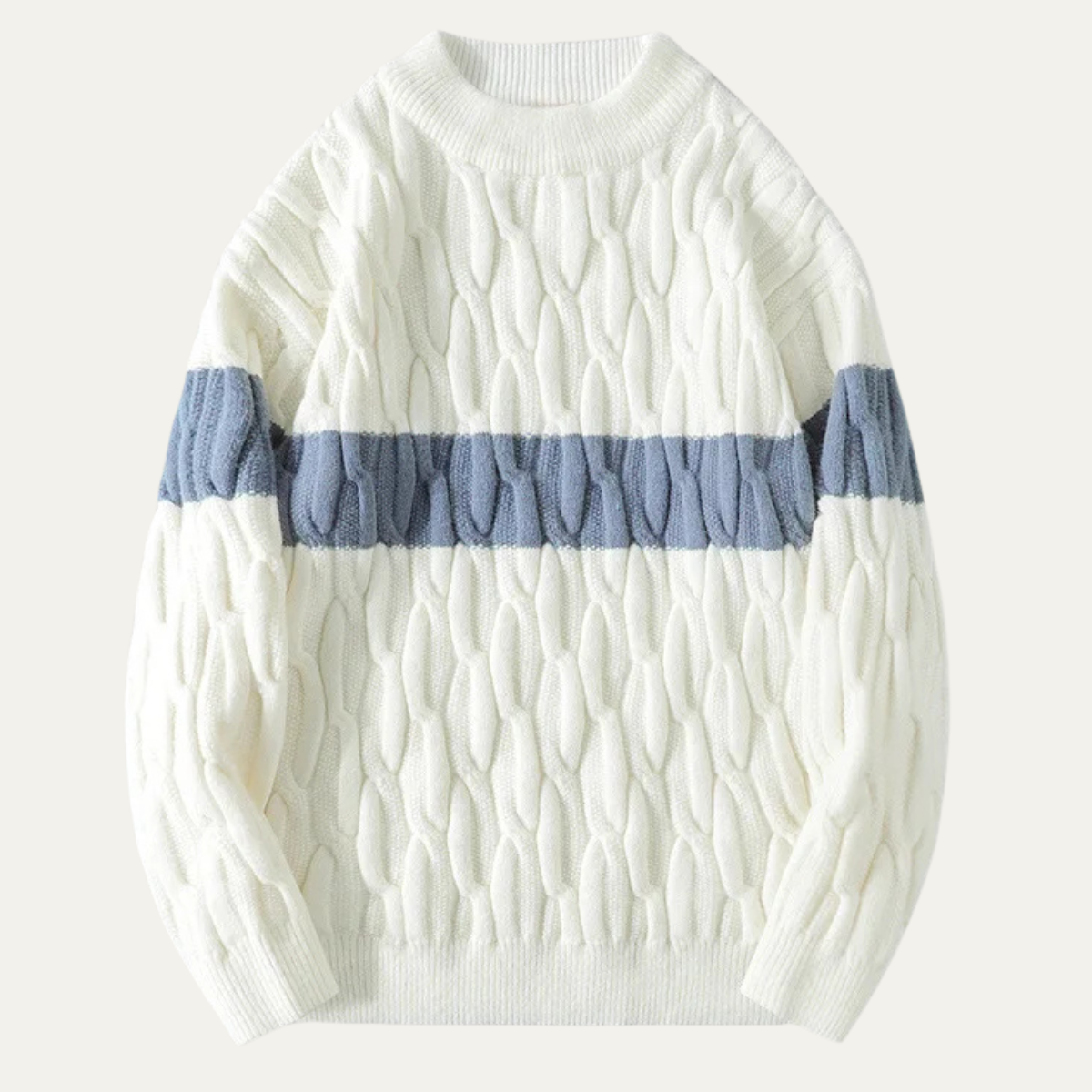 Men's Cable Knit Sweater Contrast Stripe - Fashinoza