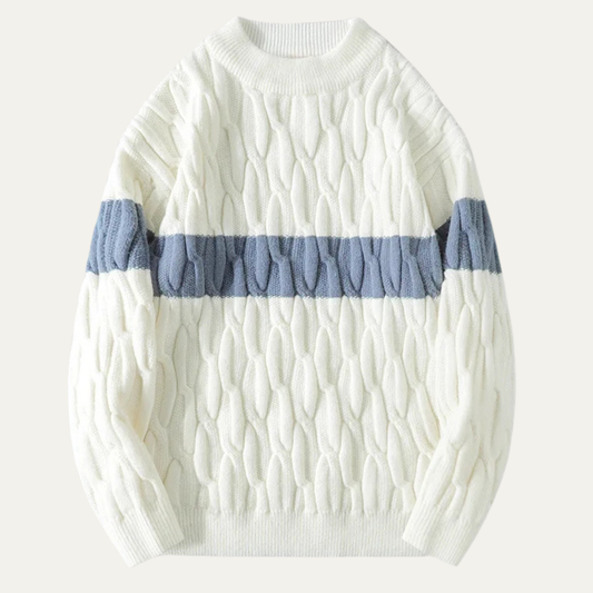 Men's Cable Knit Sweater Contrast Stripe - Fashinoza