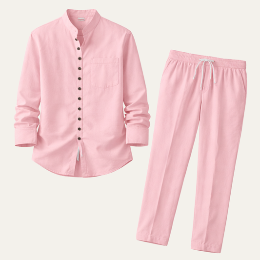 Men's Cotton Linen Two Piece Shirt Set - Fashinoza