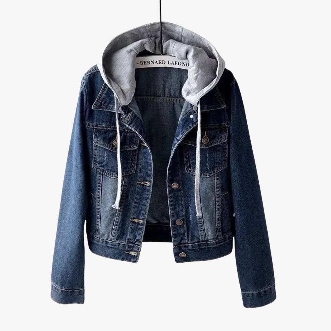 Women's Cropped Denim Jacket with Hood - Fashinoza