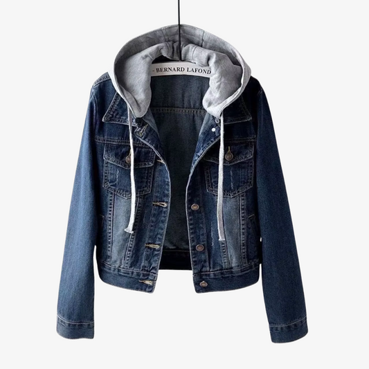 Women's Cropped Denim Jacket with Hood - Fashinoza