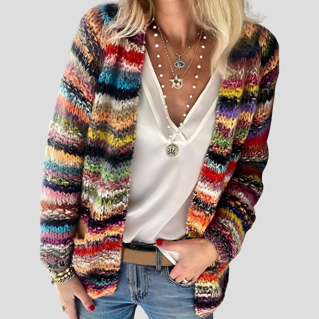 Women's Knitted Colorful Cardigan - Fashinoza