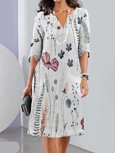 Women's Floral Print Double Layer Tunic Dress