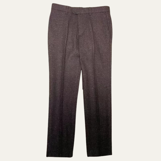 Men's High Waisted Wool Tweed Pants Herringbone Brown - Fashinoza