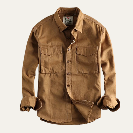 Men's Cotton Work Shirt Button Up With Pockets - Fashinoza