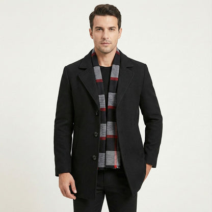 Men's Wool Overcoat Elegant Scarf Detail Charcoal