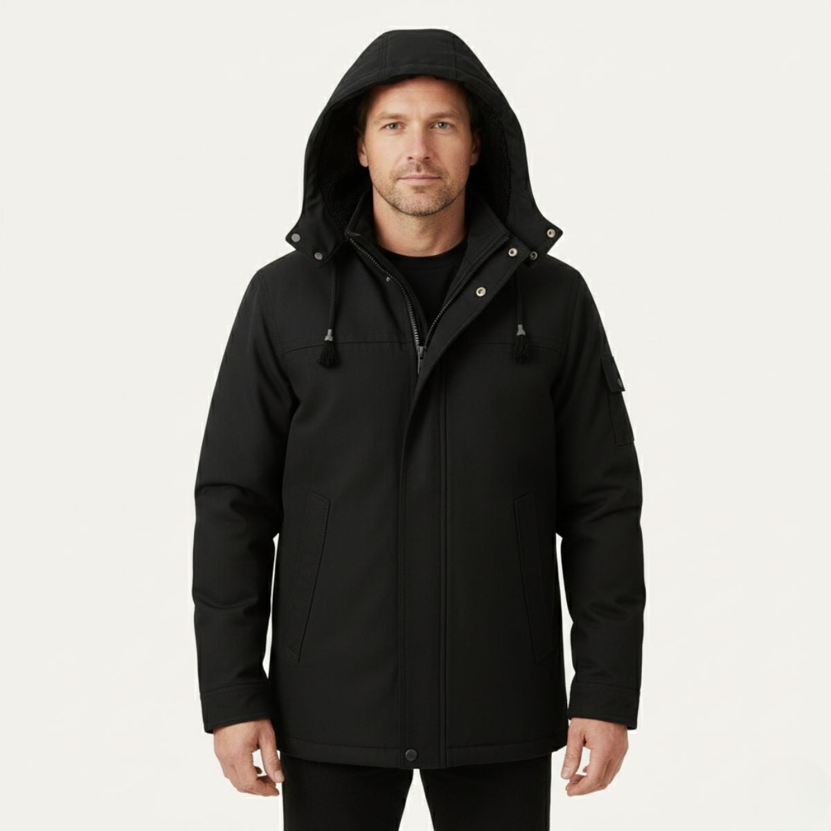 Men's Modern Parka Jacket Waterproof Hooded Black