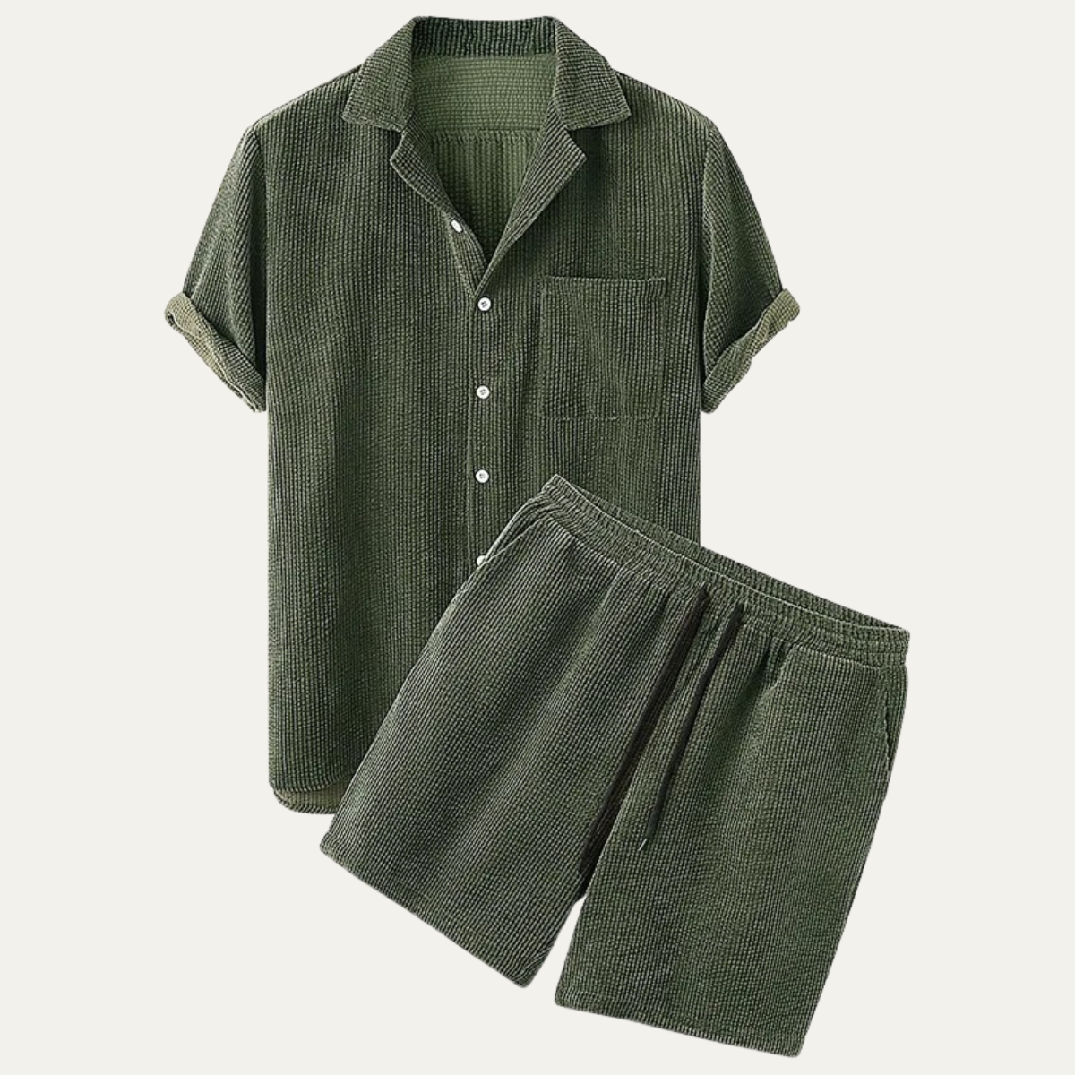 Men's Corduroy Summer Set Shirt And Shorts - Fashinoza