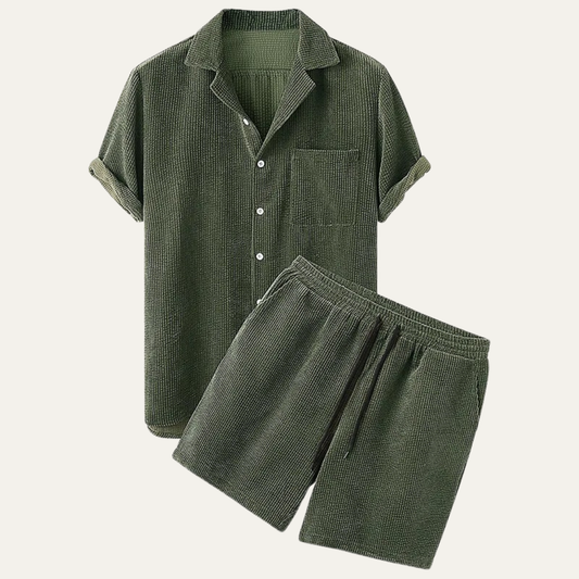 Men's Corduroy Summer Set Shirt And Shorts - Fashinoza