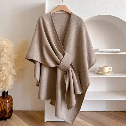 Women's Relaxed Fit Poncho Soft Cozy Beige - 
Fashinoza