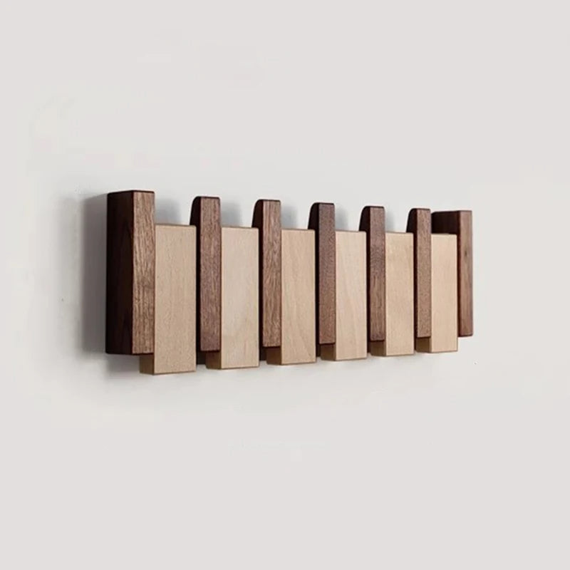 Wooden Wall Coat Rack With Folding Hooks - 
Fashinoza