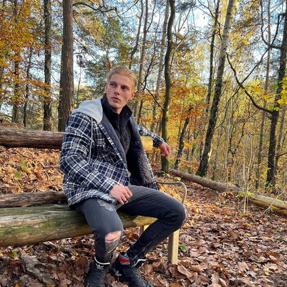 Men's Quilted Flannel Jacket With Hood