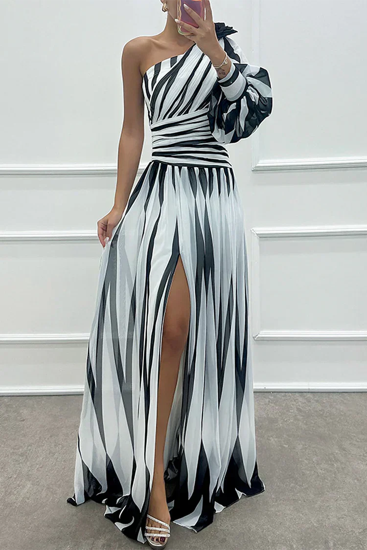 Women's Striped One Shoulder Maxi Dress - Fashinoza