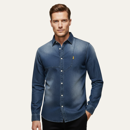 Mens Slim Fit Denim Shirt Cowboy Style Blue