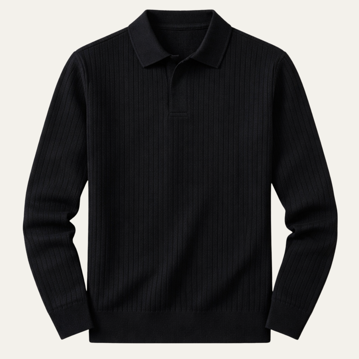 Men's Long Sleeve Polo Shirt Ribbed Knit - Fashinoza