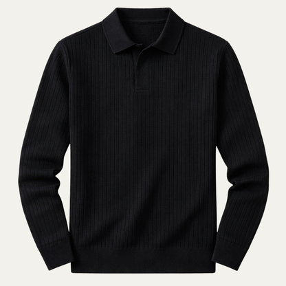 Men's Long Sleeve Polo Shirt Ribbed Knit - Fashinoza