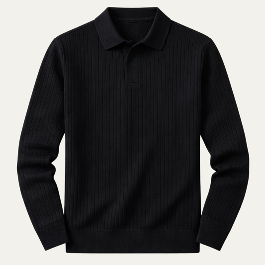 Men's Long Sleeve Polo Shirt Ribbed Knit - Fashinoza